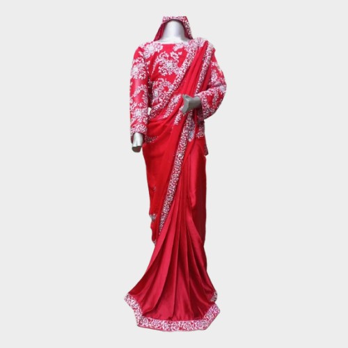 Hand Embroidered Red Saree