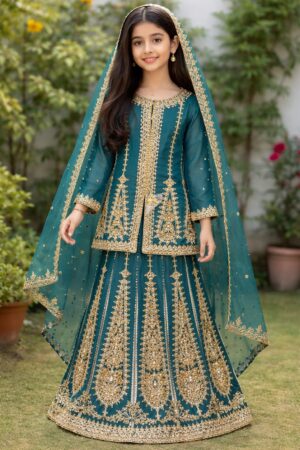 Open SHIRT Golden embroirdey Lehenga